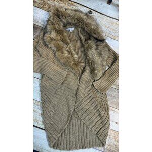MINT Jennifer Lopez Long Women's Open M Removable Fur Collar Gold Sweater